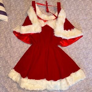 Ms. Claus Velvet Christmas Dress with Cape